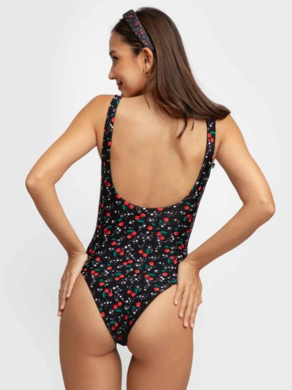 Blackbough Red Cherries Petite Chérie Print Black One-Piece Swim Suit Medium - Picture 2 of 7